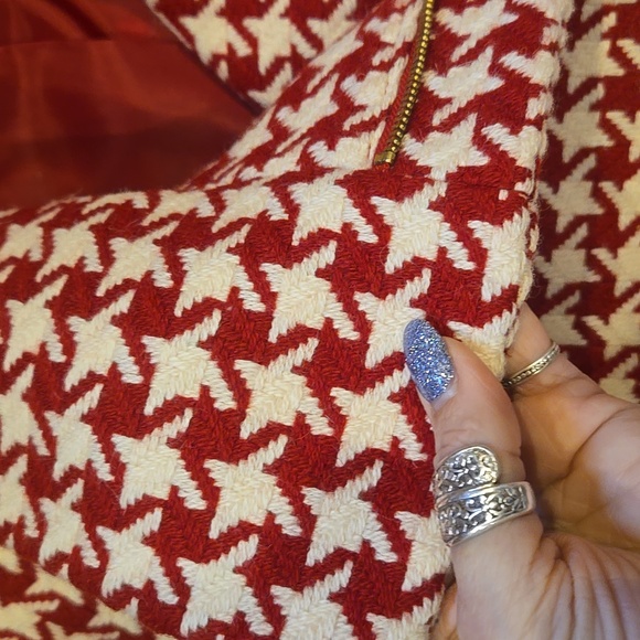 Talbot's Red/White Houndstooth Wool Blend Fully Lined Moto Jacket - Picture 3 of 9